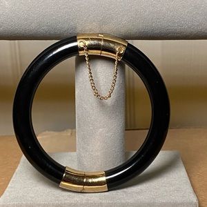 Vintage Black Glass Bangle Bracelet